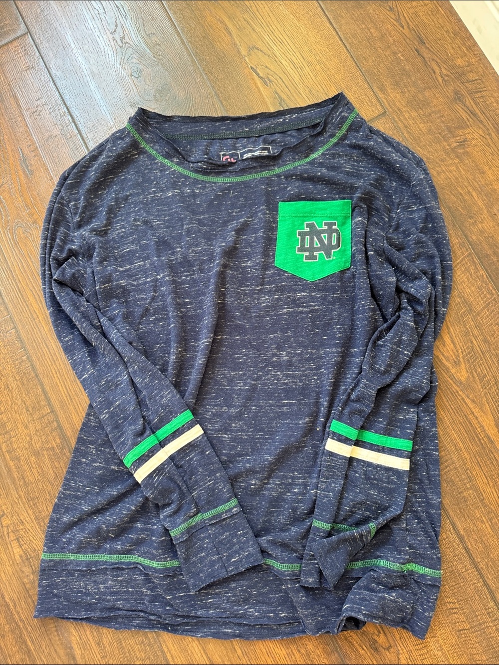 Campus Heritage Navy Long Sleeve Tee with Green Pocket